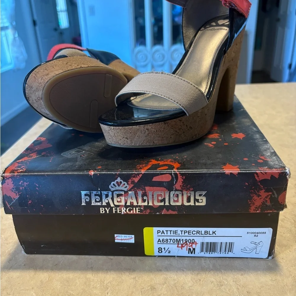 Fergalicious Black and Pink Platform Shoes with Modern Straps